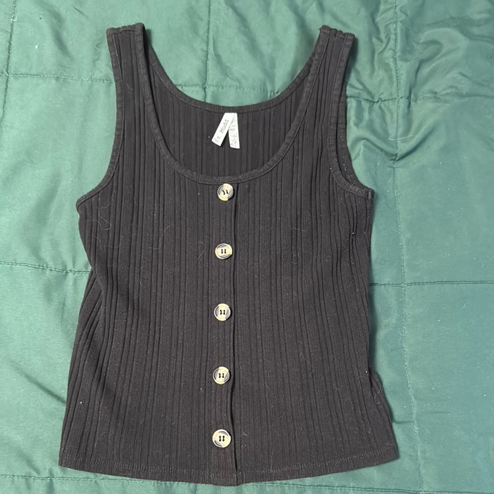 Mudd Black Ribbed Fitted Tank Top